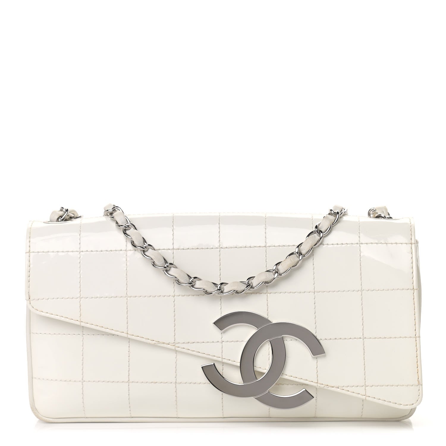 Chanel Patent Square Stitched CC Flap Clutch White 1 of 16