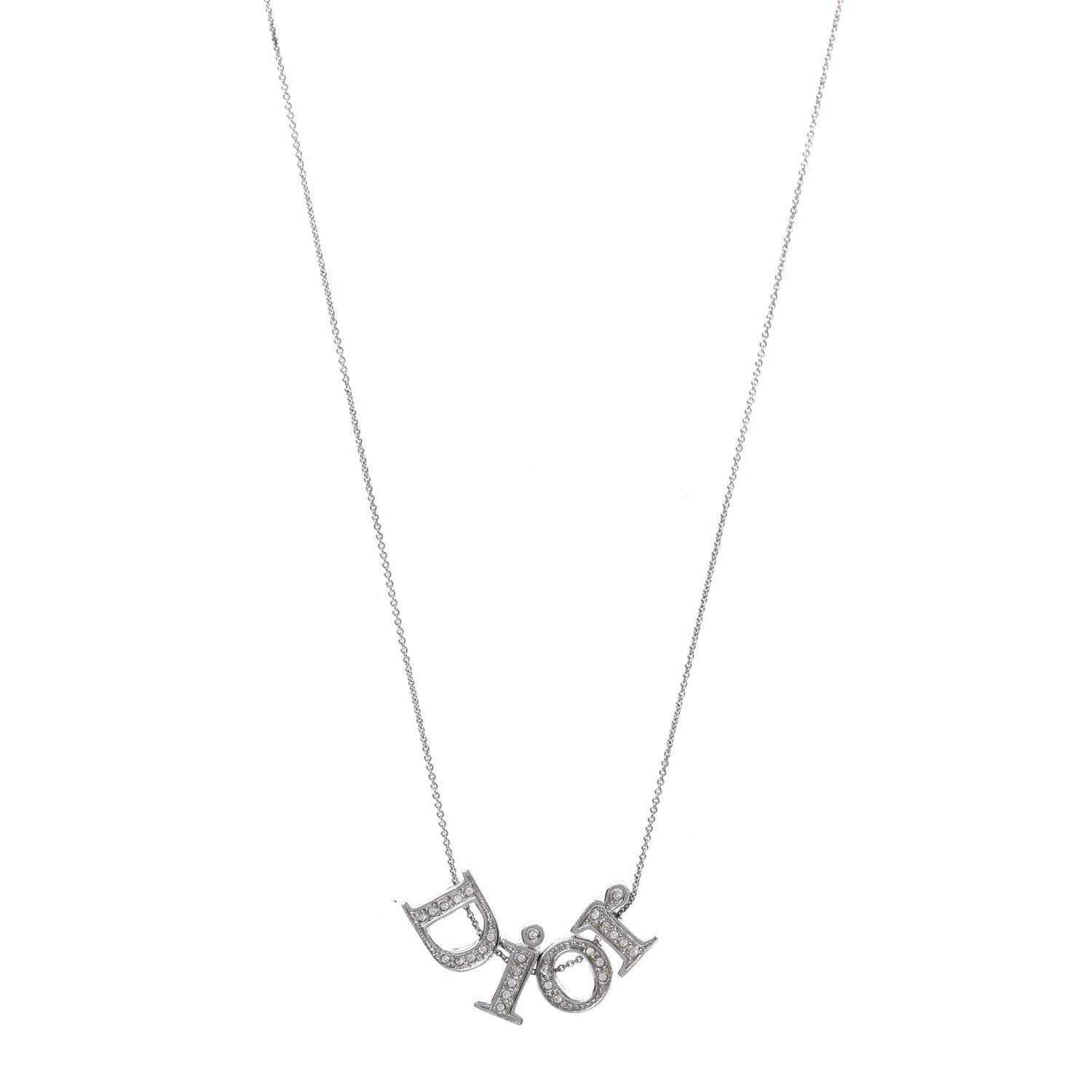 Christian Dior Crystal Logo Necklace Silver 1 of 5