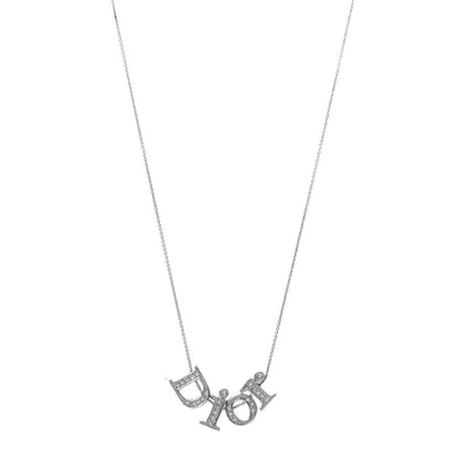 Christian Dior Crystal Logo Necklace Silver 1 of 5