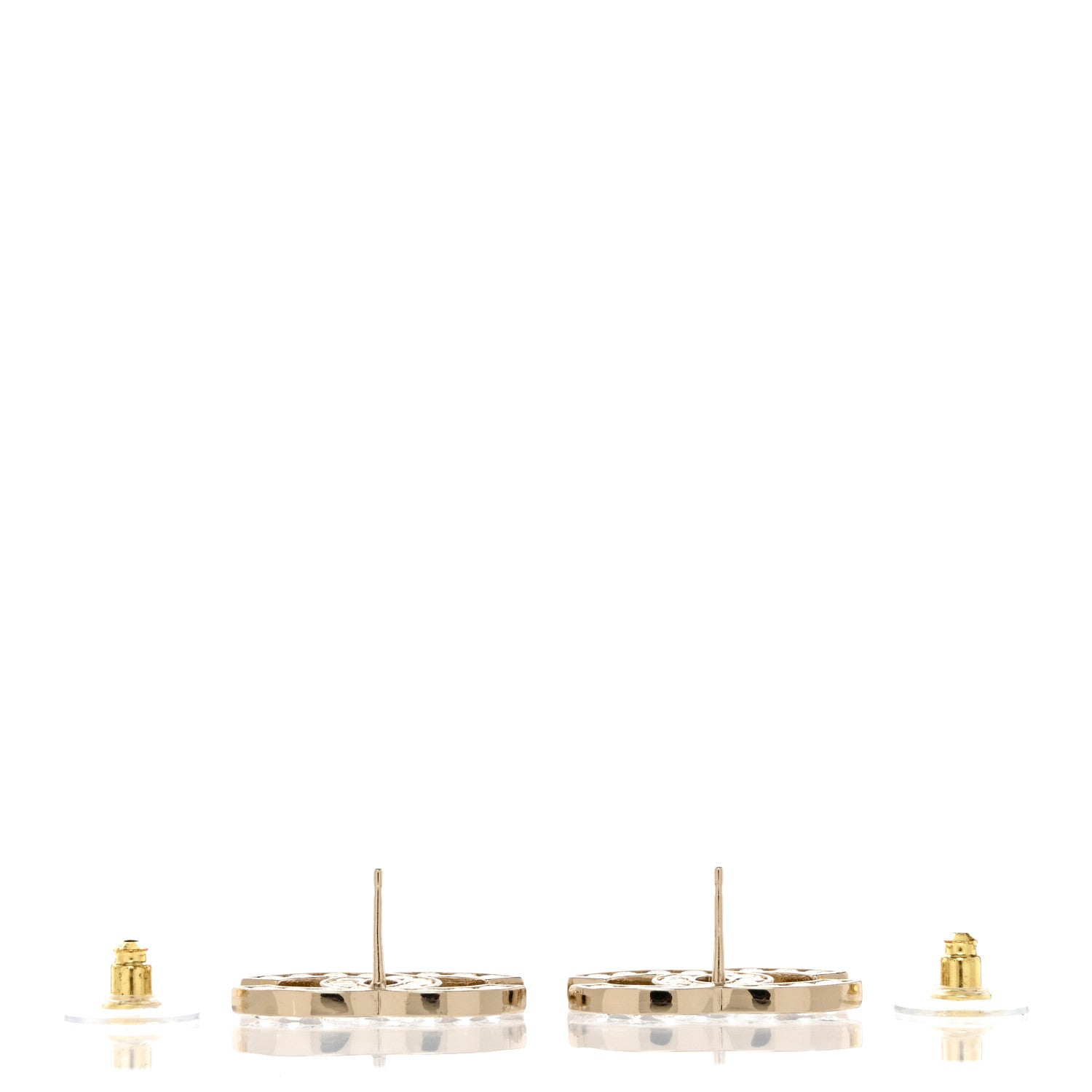Chanel Metal Crystal Large CC Earrings Light Gold 3 of 5