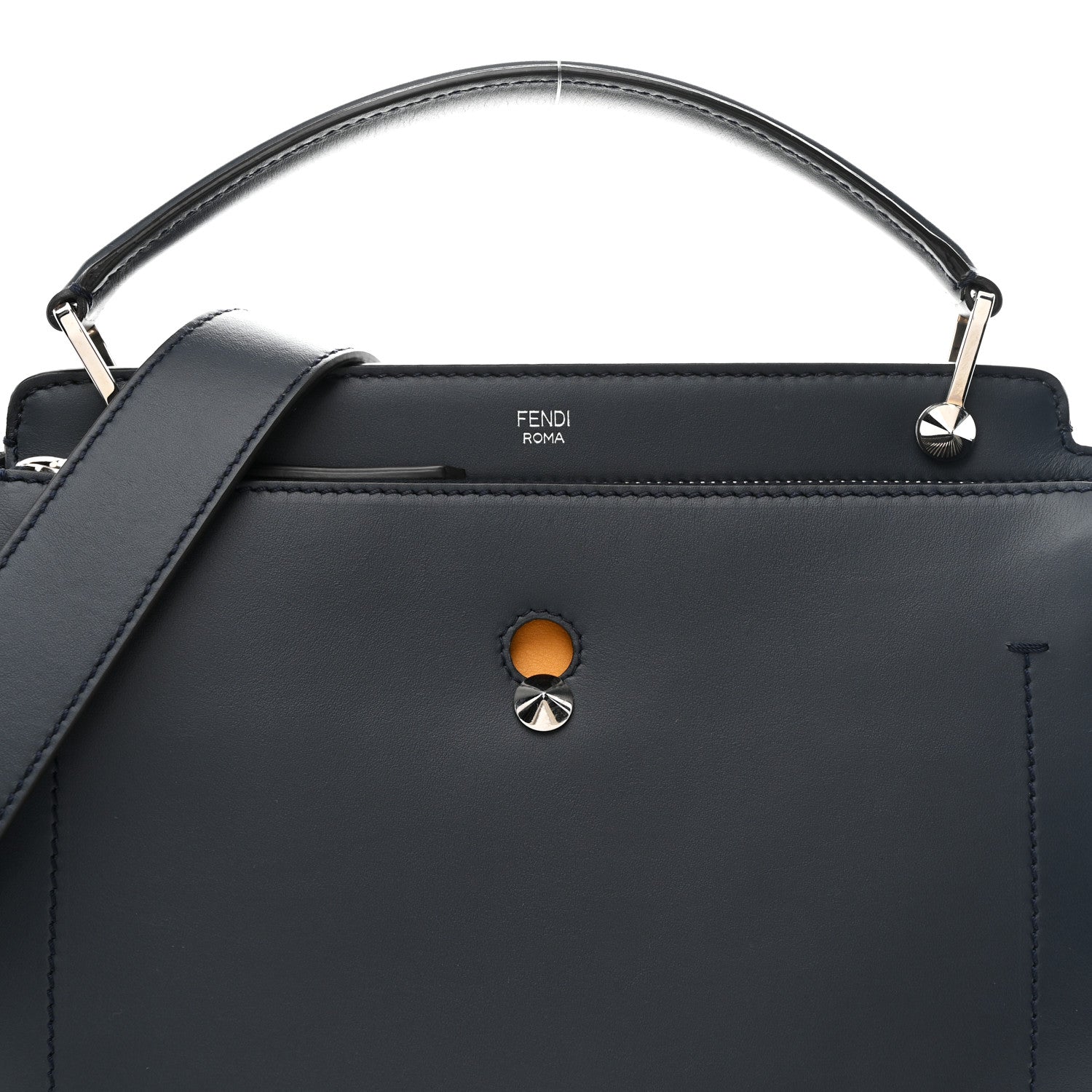 Fendi Vitello Baltico Dolce DotCom Satchel Navy Yellow 9 of 11