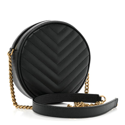 Saint Laurent Grain De Poudre Matelasse Chevron Quilted Round Vinyle Camera Bag Black 3 of 10