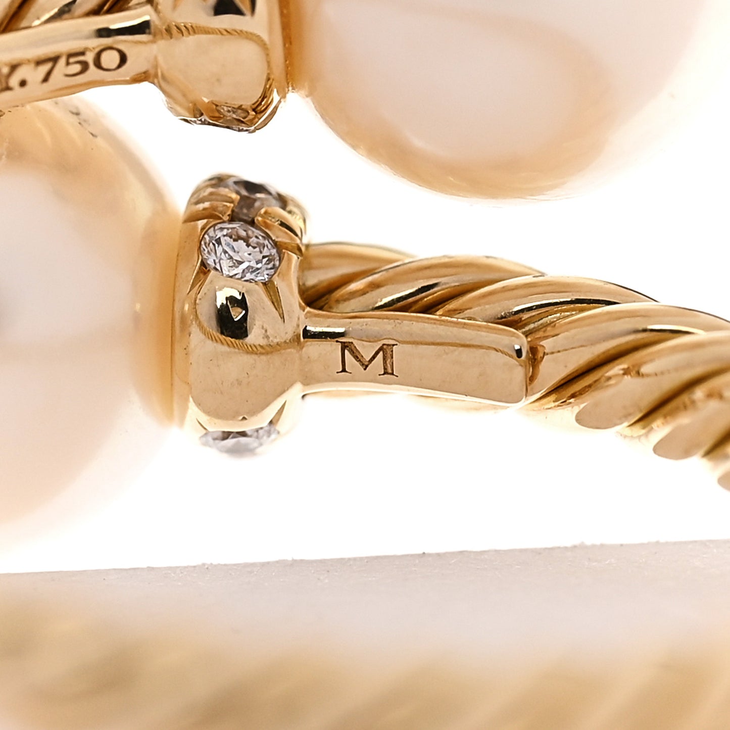 18K Yellow Gold Cultured Pearl Diamond 7.5mm Solari Bypass Ring 54 6.75