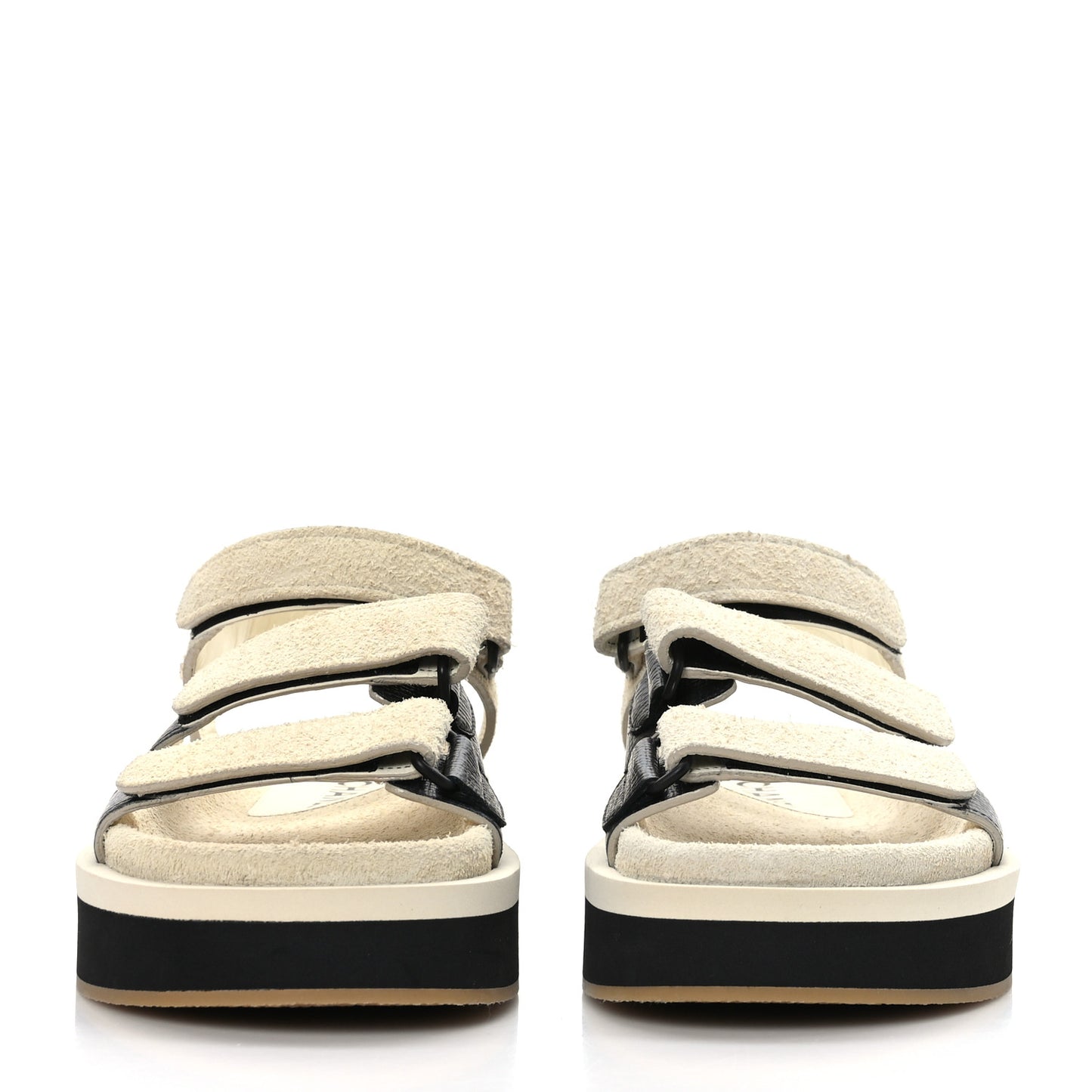 Suede Calfskin Velcro Flat Sandals 37 Ivory