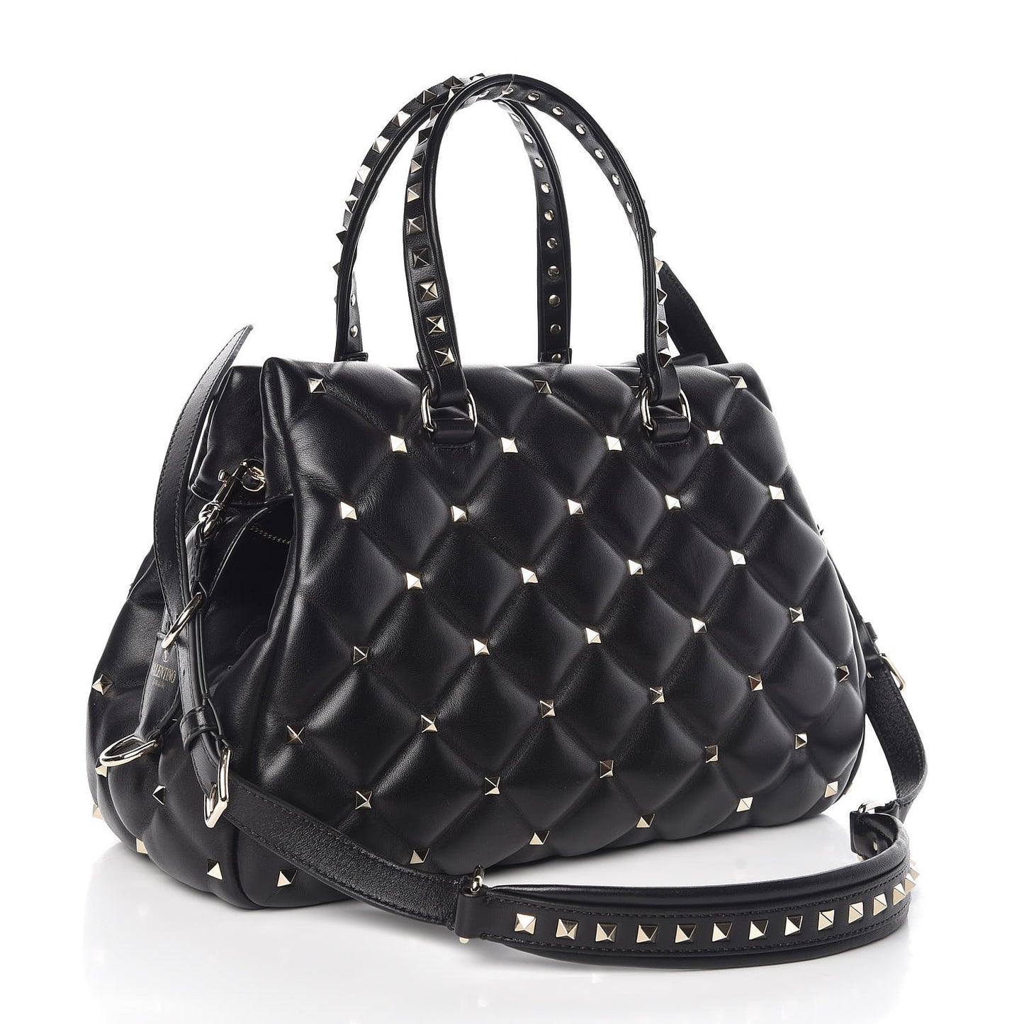 Nappa Candystud Double Handle Shoulder Bag Black