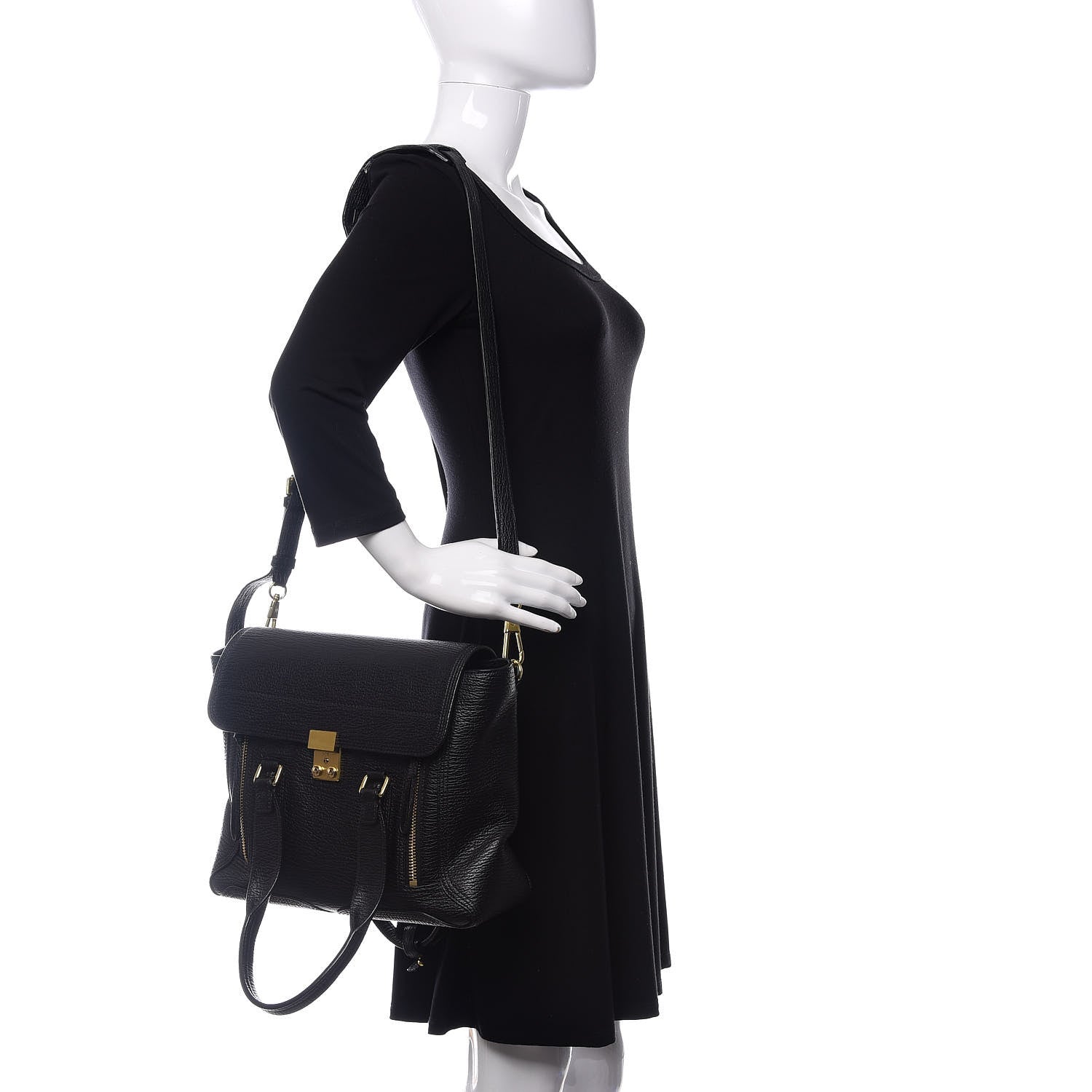 3.1 Phillip Lim 3.1 Textured Calfskin Medium Pashli Satchel Black 2 of 10