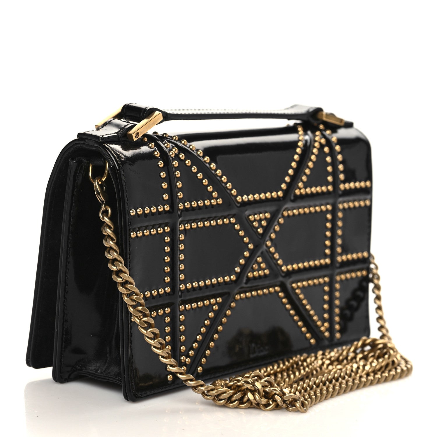 Christian Dior Patent Studded Diorama Flap Bag Black 4 of 7