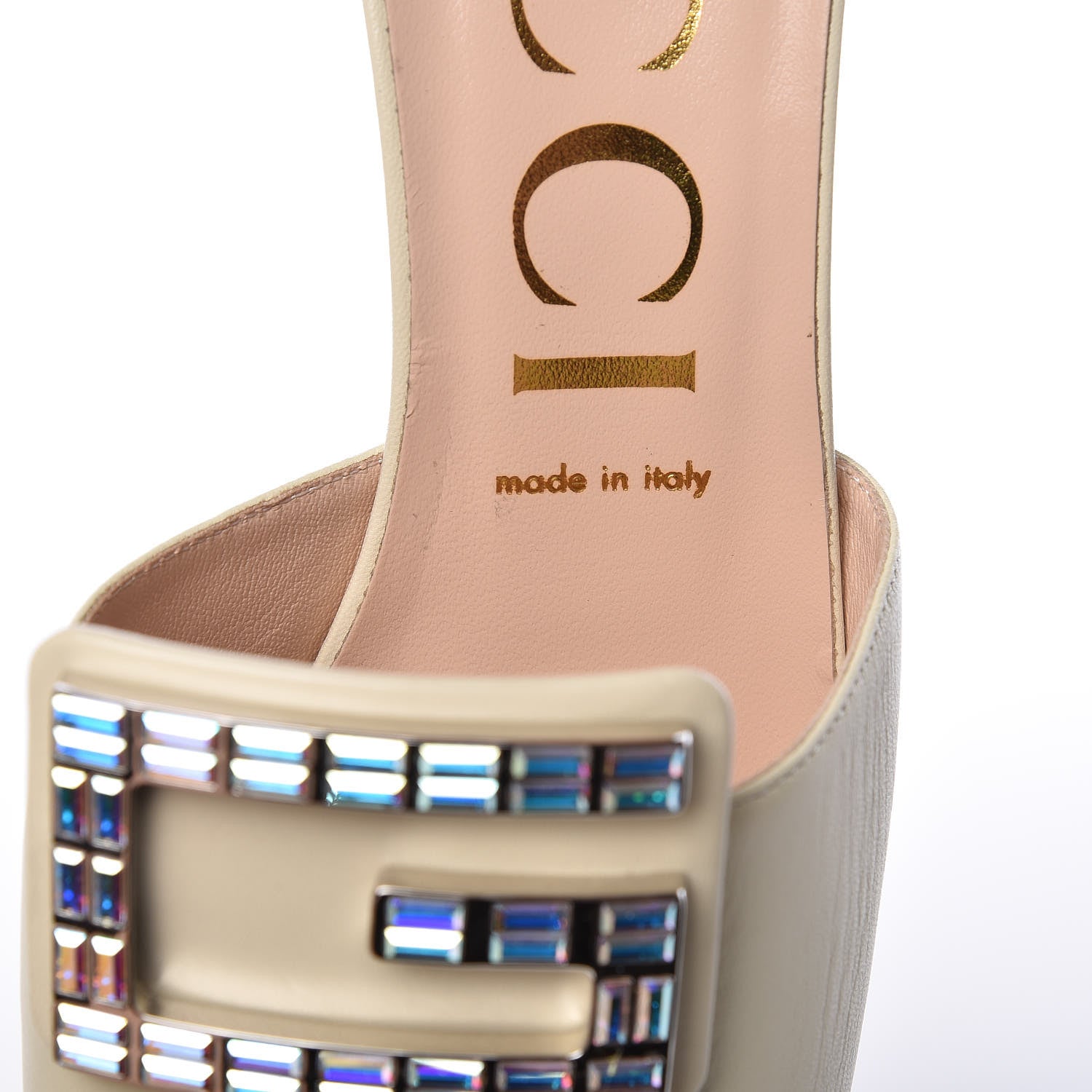 Gucci Malaga Kid Crystal Square G Madelyn Mules 40 Vintage White 8 of 11