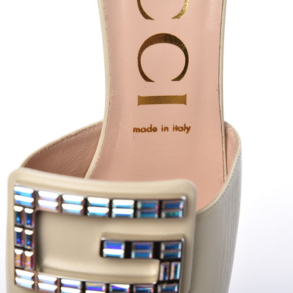 Gucci Malaga Kid Crystal Square G Madelyn Mules 40 Vintage White 8 of 11