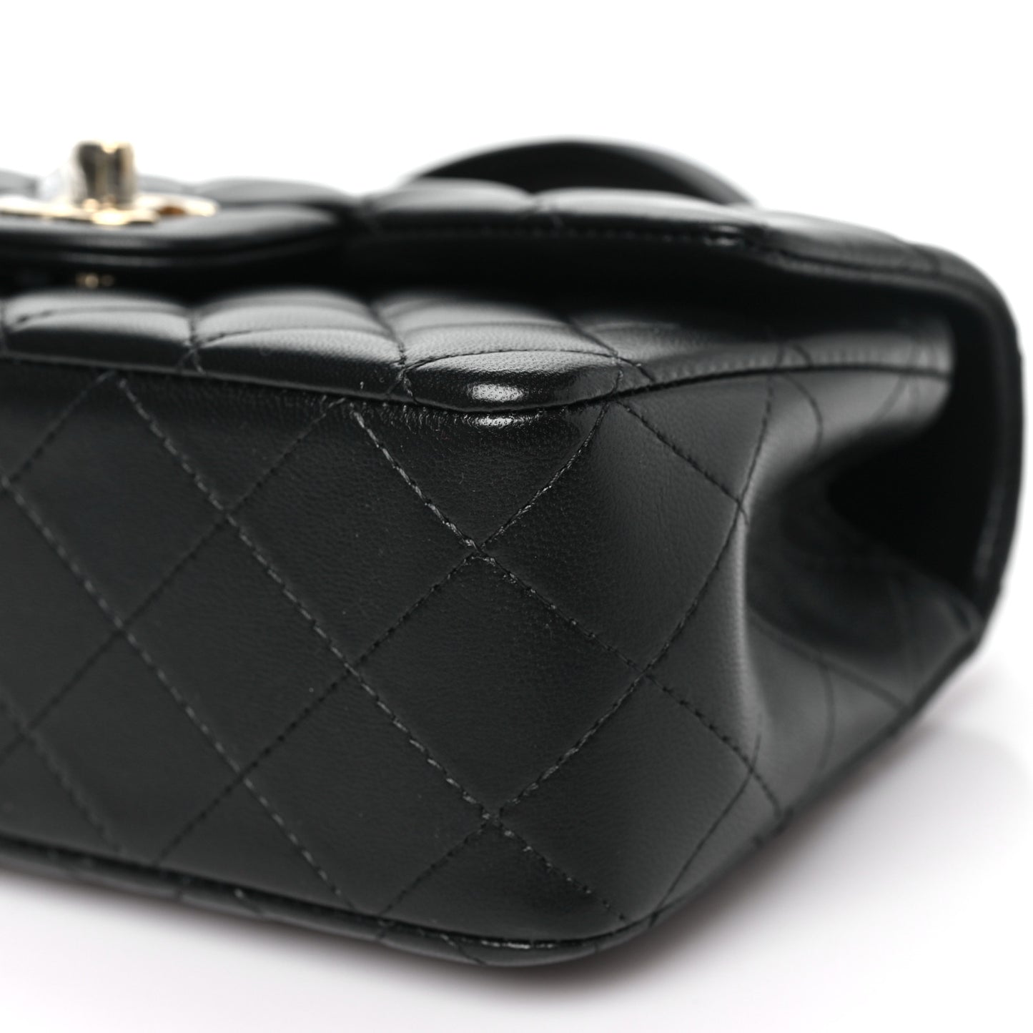 Lambskin Quilted Mini Top Handle Rectangular Flap Black