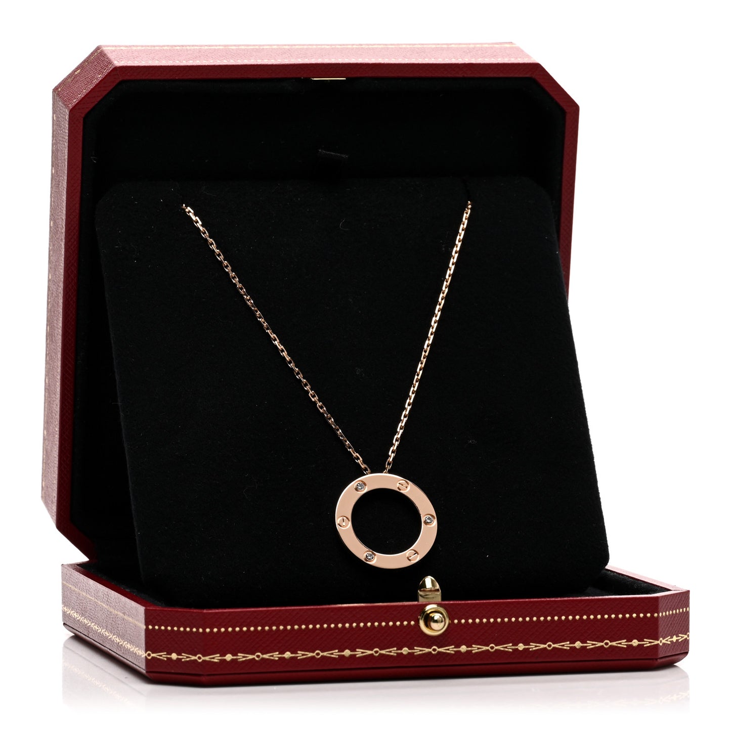 18K Pink Gold 3 Diamonds LOVE Pendant Necklace