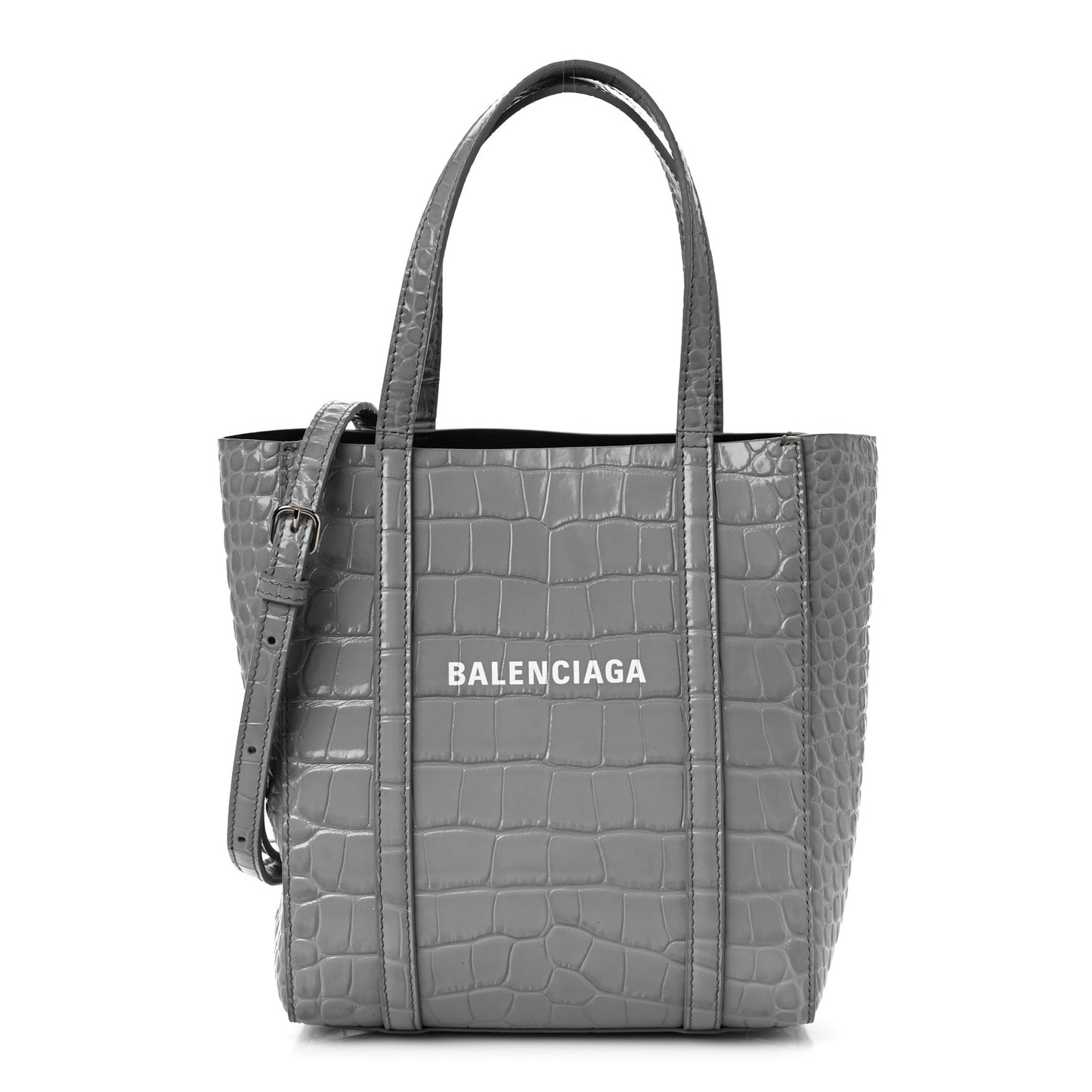 Shiny Calfskin Logo Crocodile Embossed XXS Everyday Tote Grey