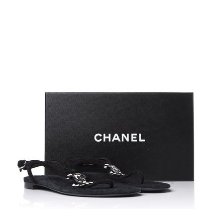 Chanel Suede Goatskin CC Thong Sandals 36 Navy 10 of 10