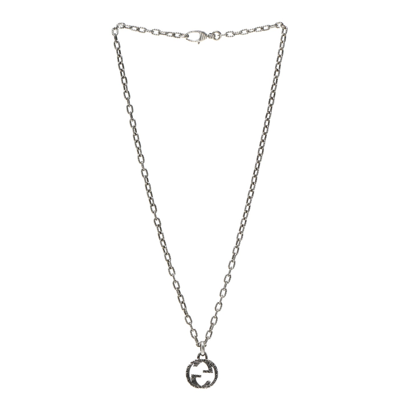 Sterling Silver Small Textured Interlocking G Pendant Necklace