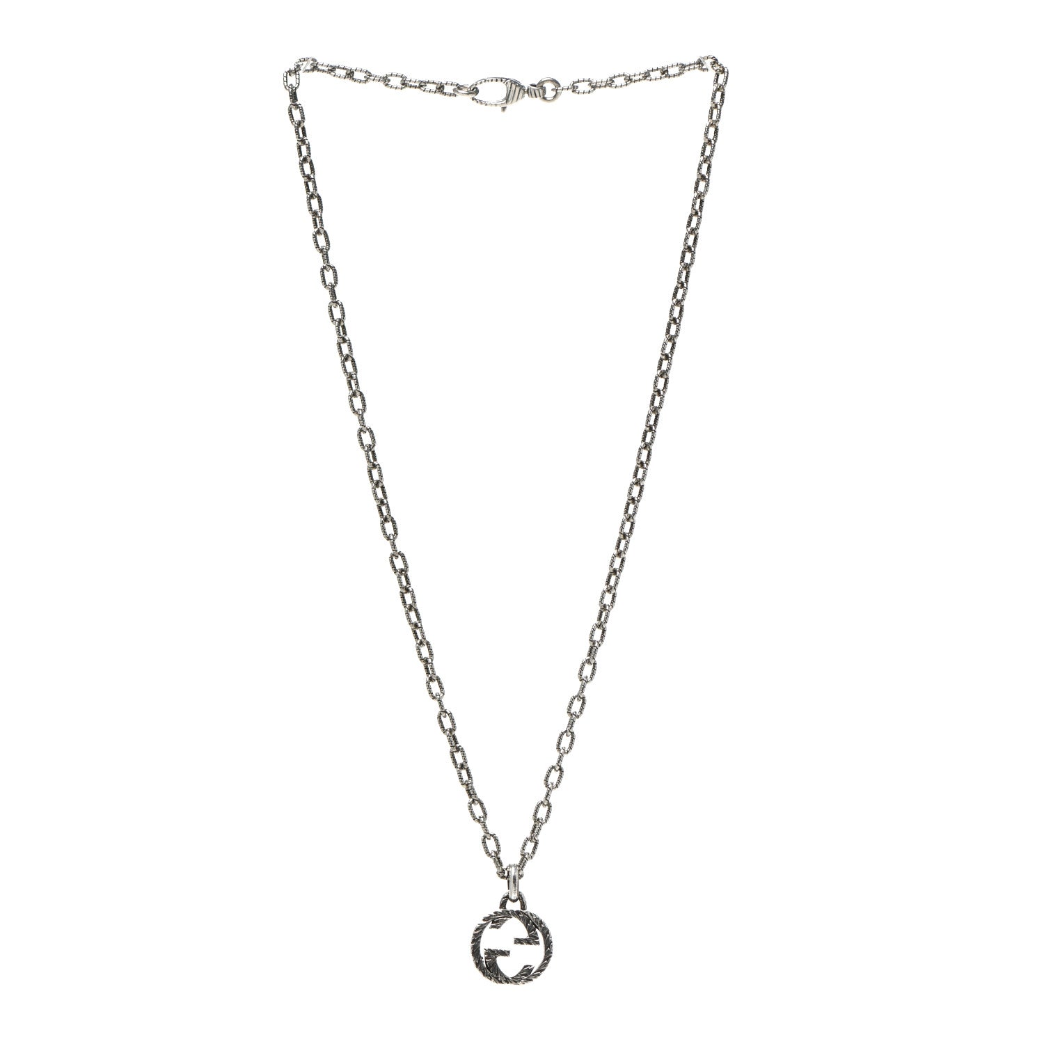 Gucci Sterling Silver Small Textured Interlocking G Pendant Necklace 3 of 7