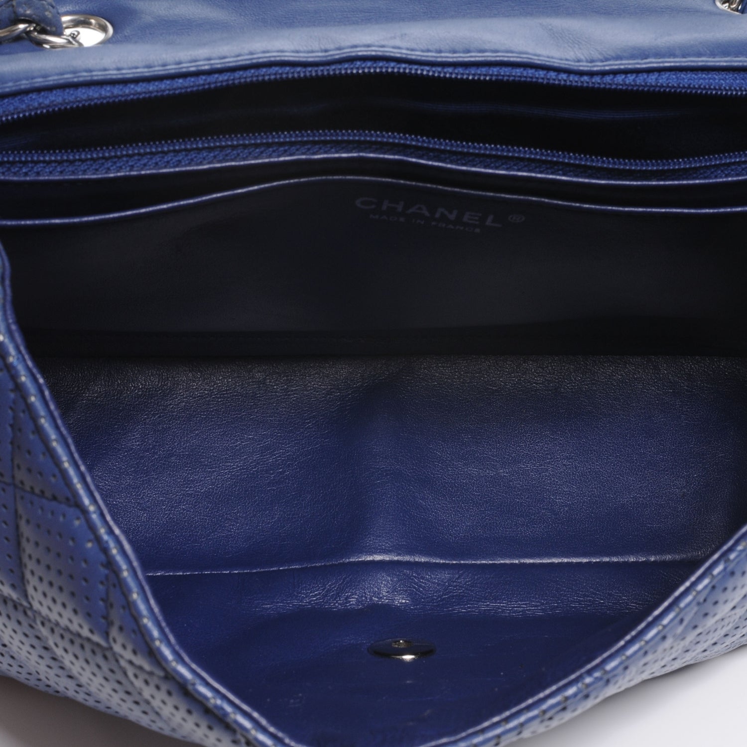 Chanel Lambskin Perforated Jumbo Flap Blue 7 of 9