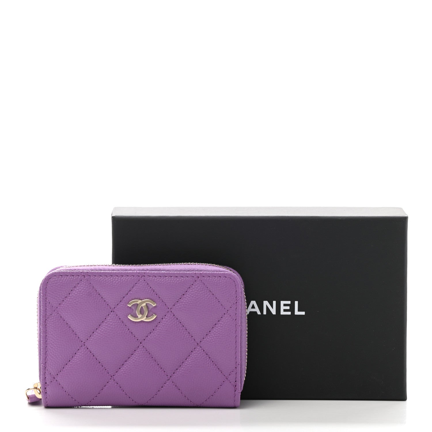 Chanel Caviar Quilted Zip Around Coin Purse Wallet Purple 8 of 8