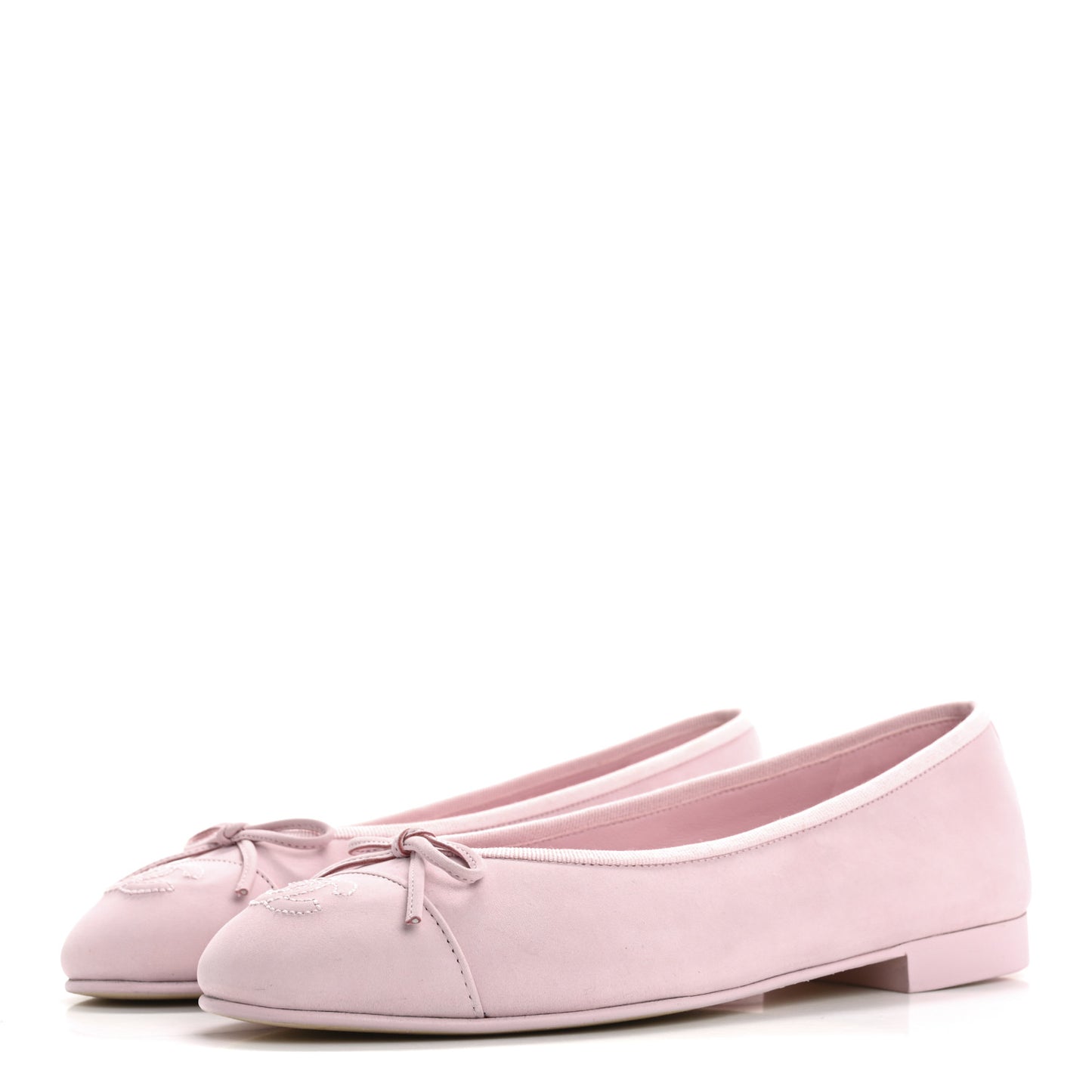 Suede Calfskin Cap Toe CC Ballerina Flats 37.5 Light Pink