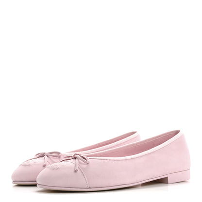 Chanel Suede Calfskin Cap Toe CC Ballerina Flats 37.5 Light Pink 4 of 10