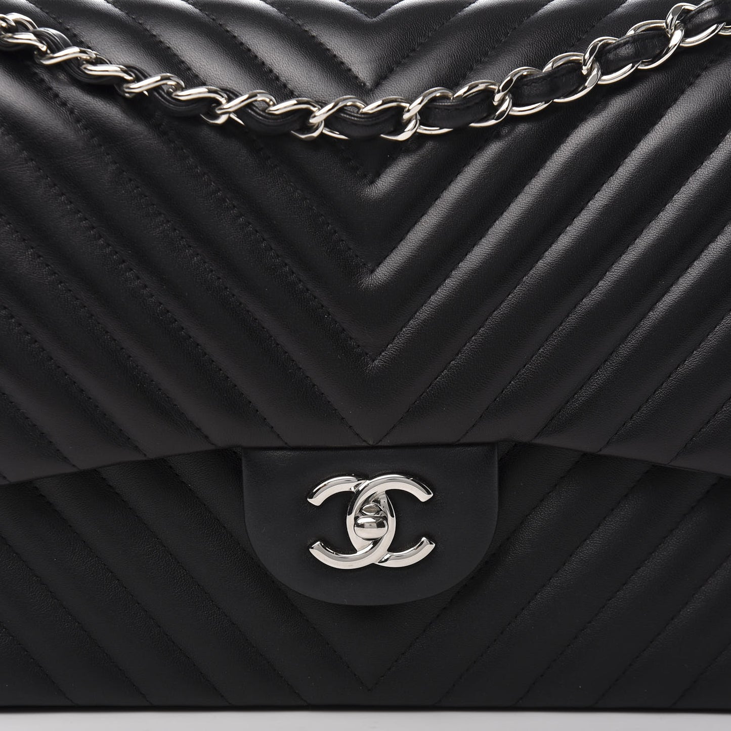 Lambskin Chevron Quilted Jumbo Double Flap Black