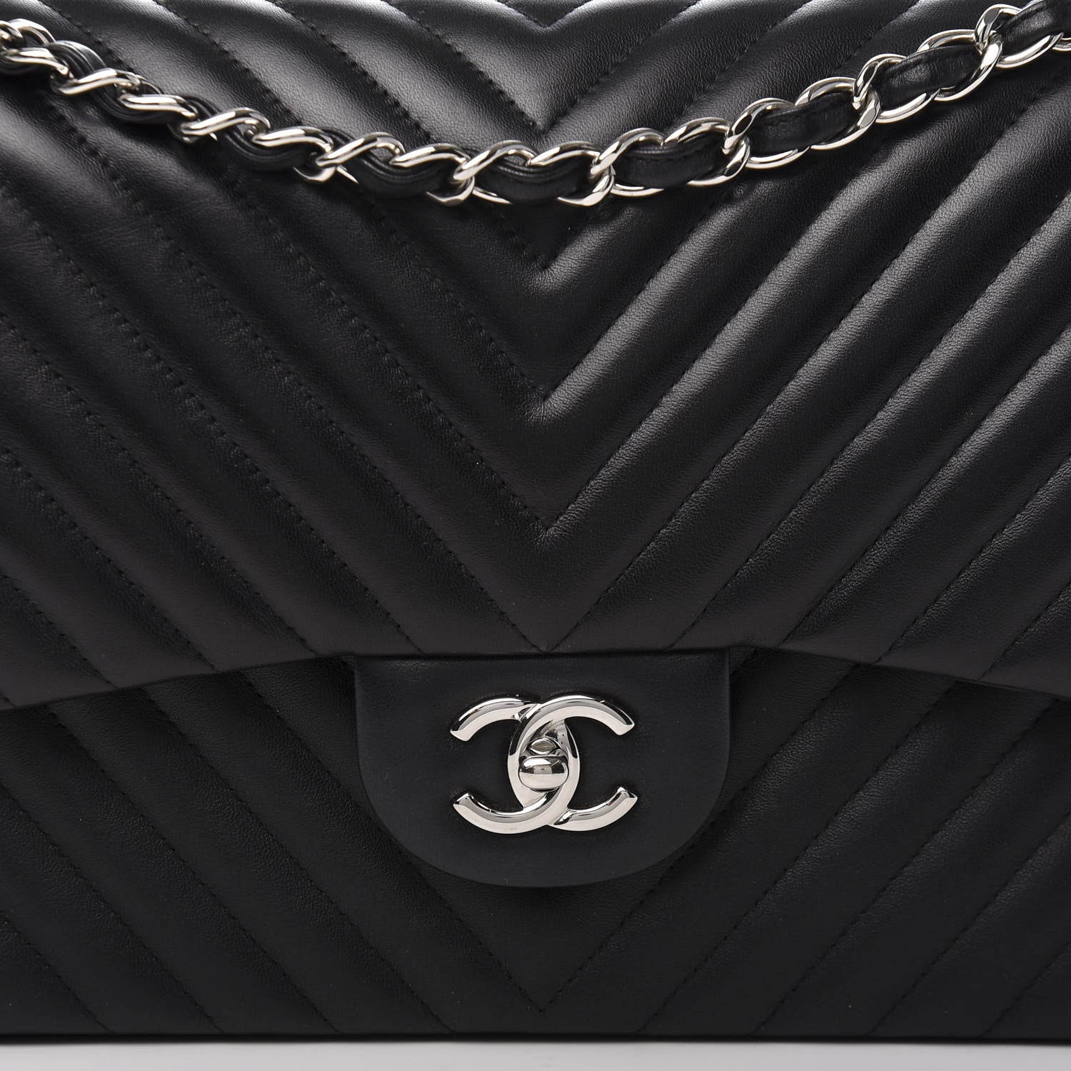 Chanel Lambskin Chevron Quilted Jumbo Double Flap Black 10 of 11