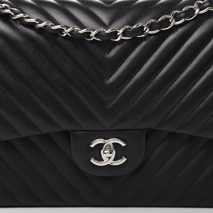 Chanel Lambskin Chevron Quilted Jumbo Double Flap Black 10 of 11