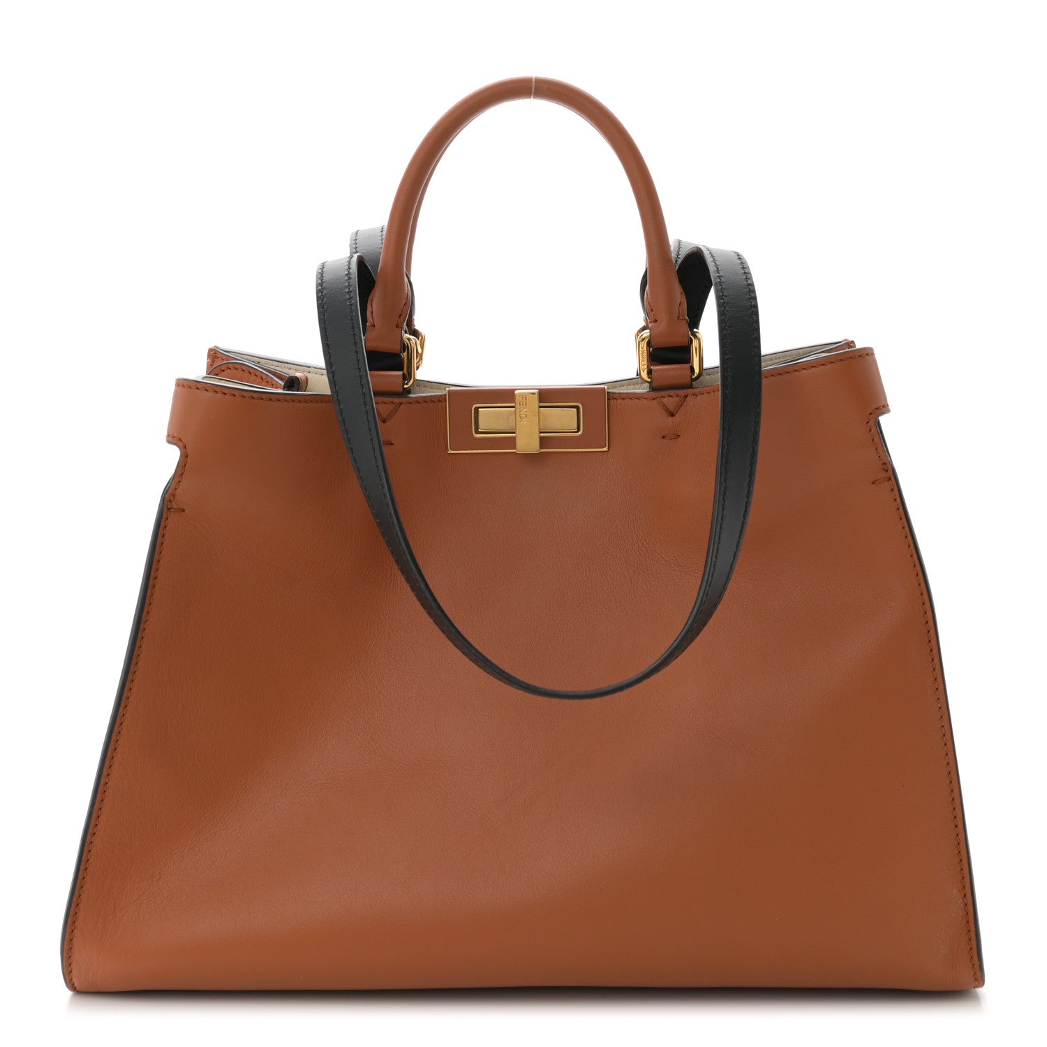 Fendi Vitello Seta Century Small Peekaboo X-Tote Brandy Black 1 of 12