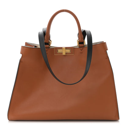 Fendi Vitello Seta Century Small Peekaboo X-Tote Brandy Black 1 of 12