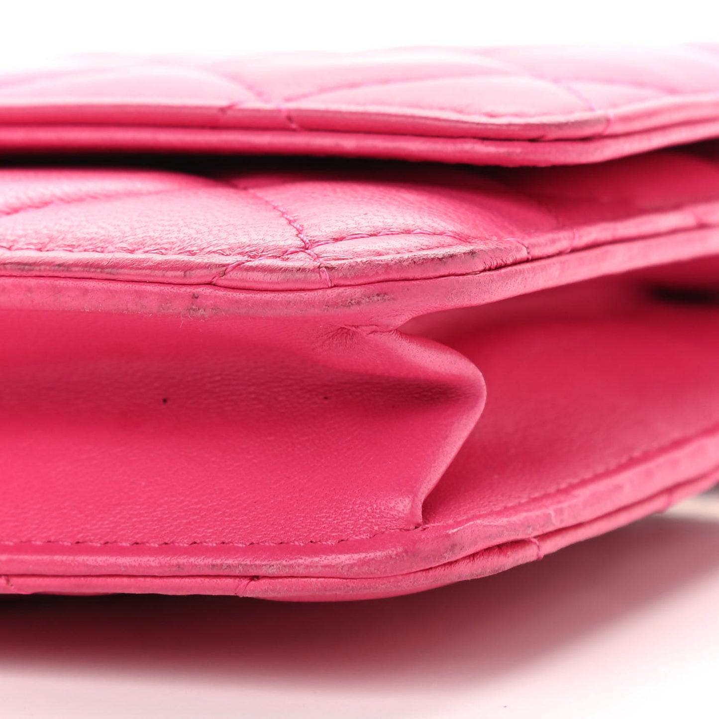 Lambskin Quilted Wallet On Chain WOC Dark Pink