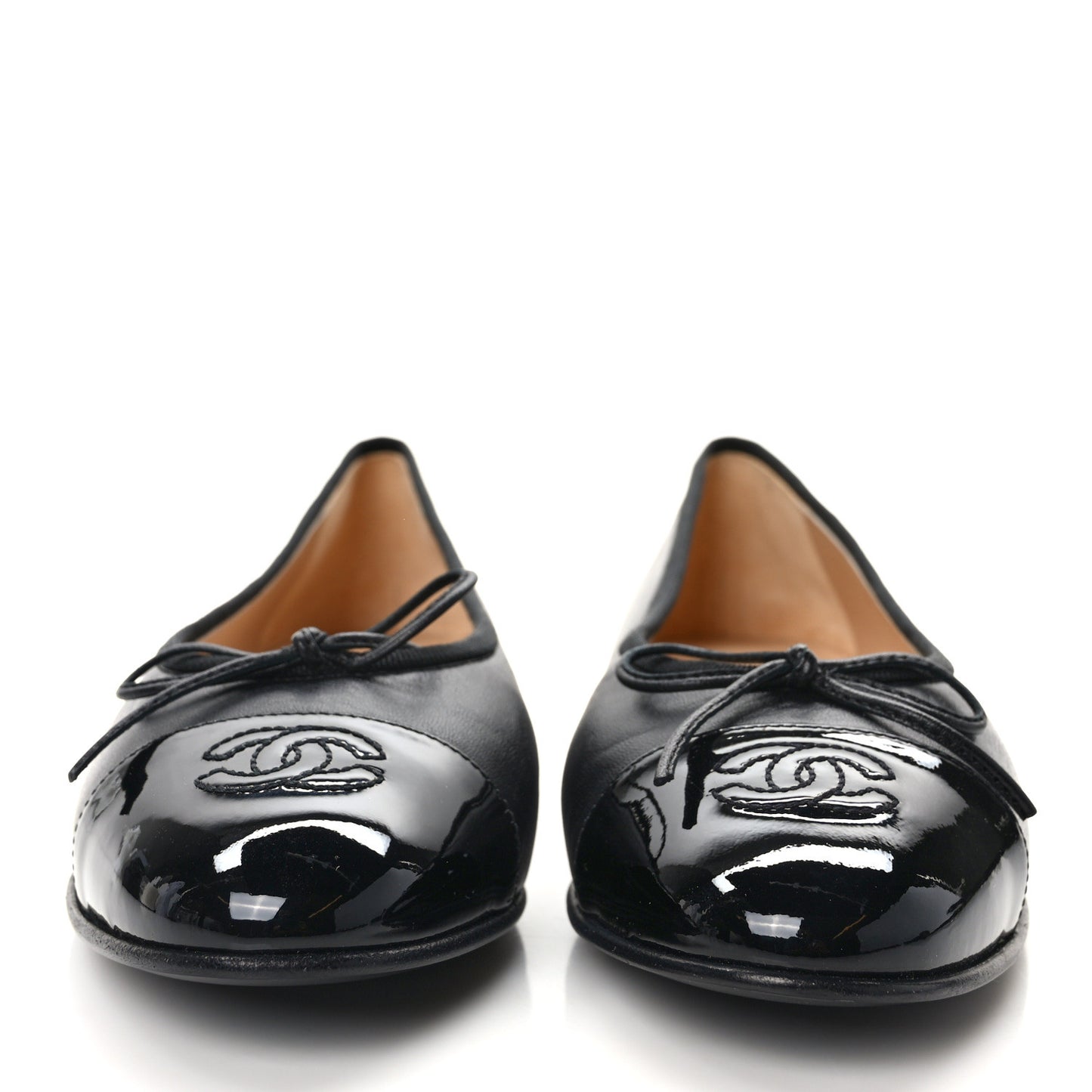 Lambskin Patent CC Cap Toe Ballerina Flats 38 Black