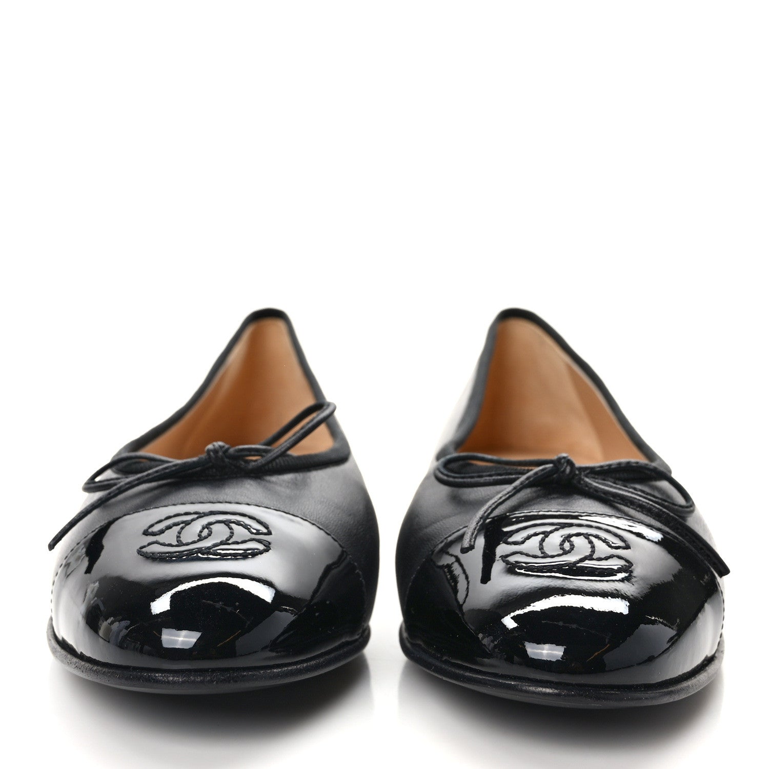 Chanel Lambskin Patent CC Cap Toe Ballerina Flats 38 Black 2 of 8