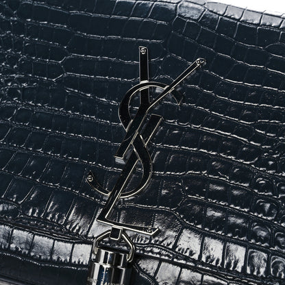 Saint Laurent Calfskin Crocodile Embossed Small Classic Monogram Kate Tassel Satchel Navy 10 of 10
