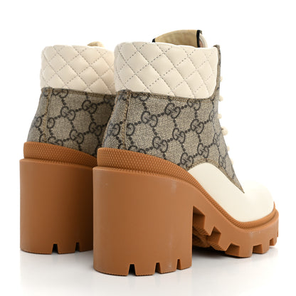Gucci Calfskin GG Supreme Monogram Nappa Quilted Lace Up Ankle Boots 35 Mystic White Beige 5 of 10