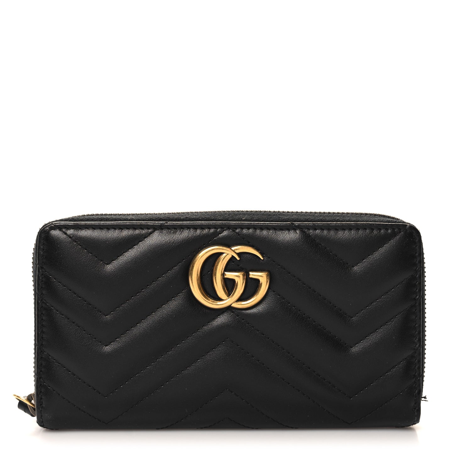 Calfskin Matelasse GG Marmont Zip Around Wallet Black