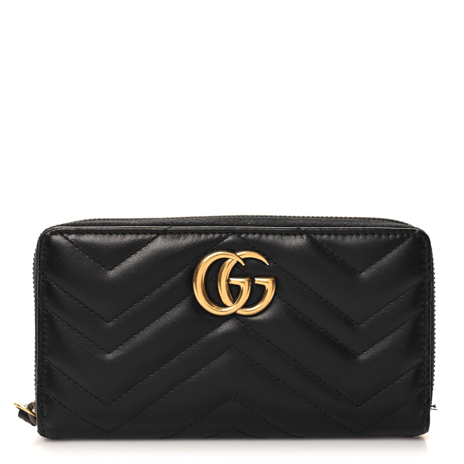 Gucci Calfskin Matelasse GG Marmont Zip Around Wallet Black 1 of 9