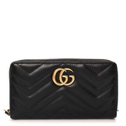 Gucci Calfskin Matelasse GG Marmont Zip Around Wallet Black 1 of 9