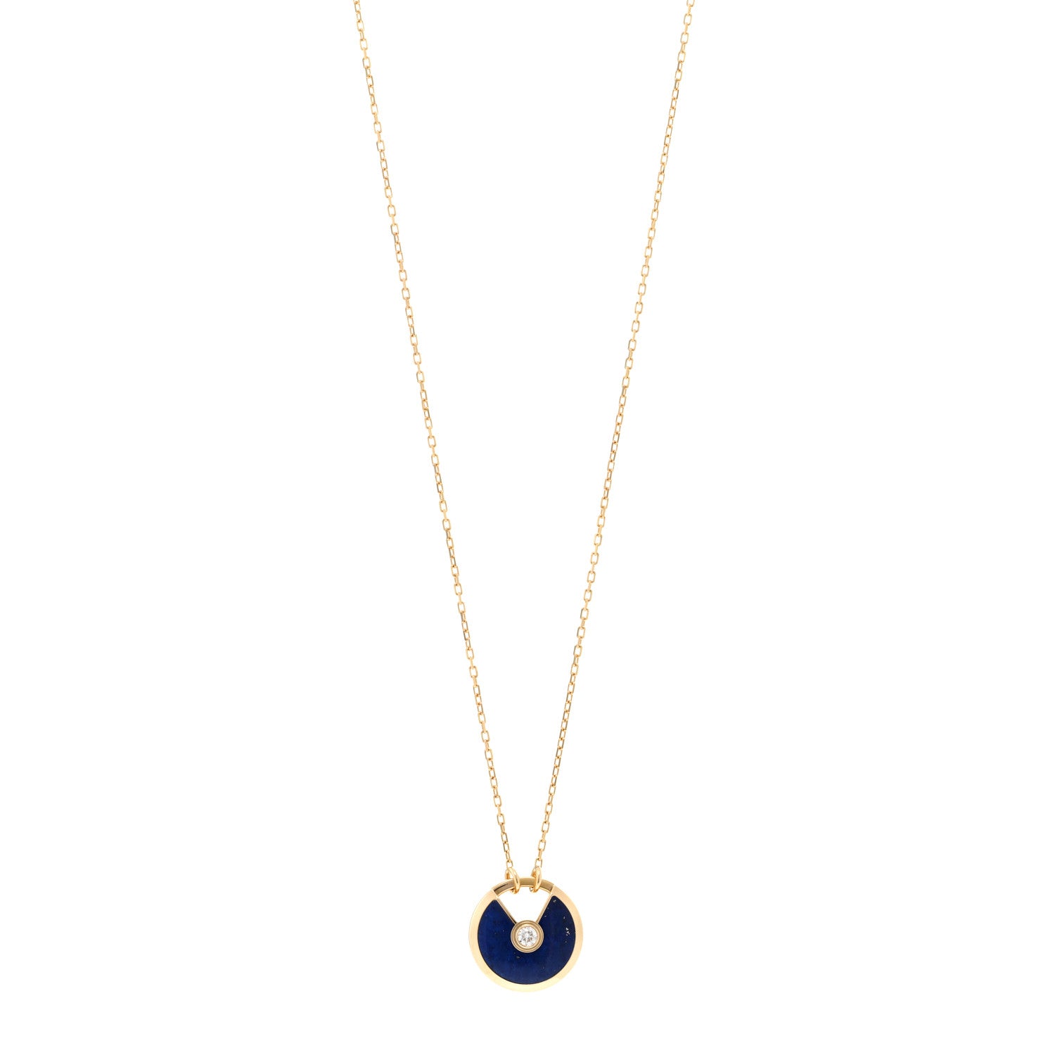 Cartier 18K Yellow Gold Diamond Lapis Lazuli SM Amulette de Cartier Pendant Necklace 1 of 4