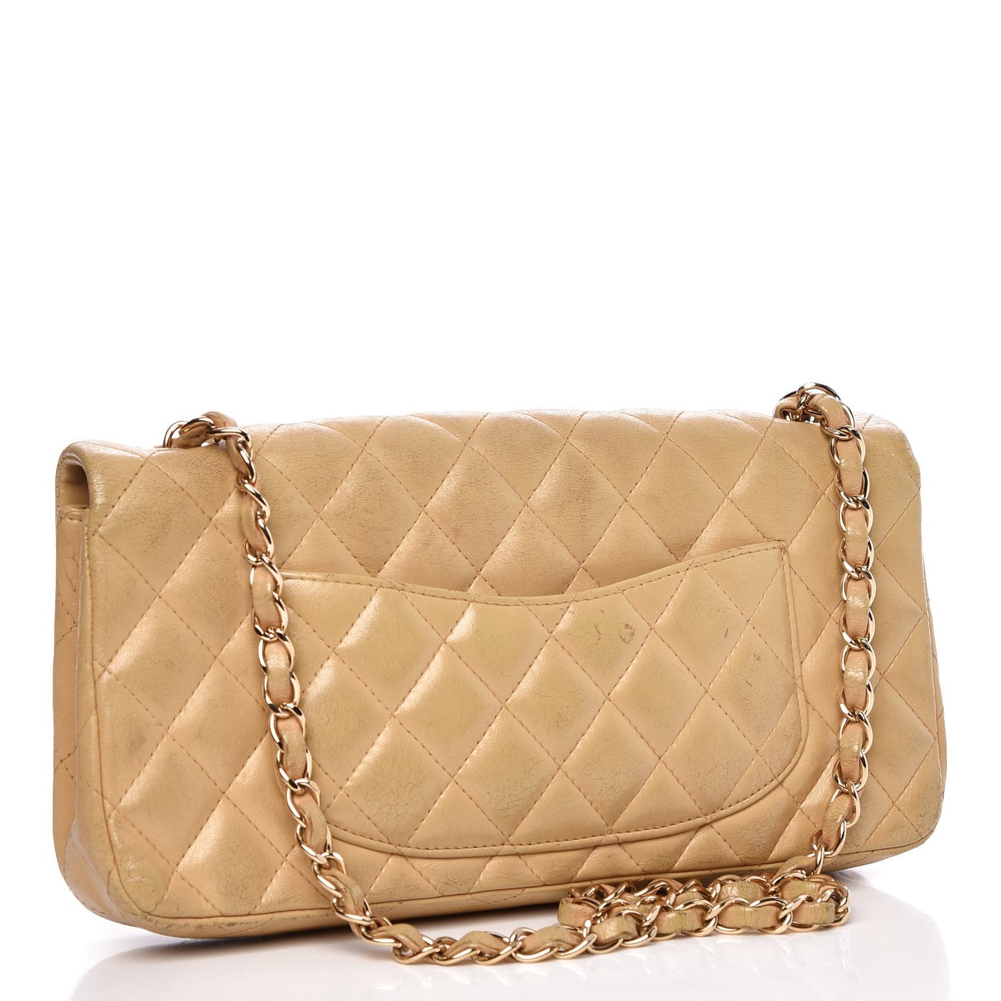 Lambskin Quilted East West Flap Beige