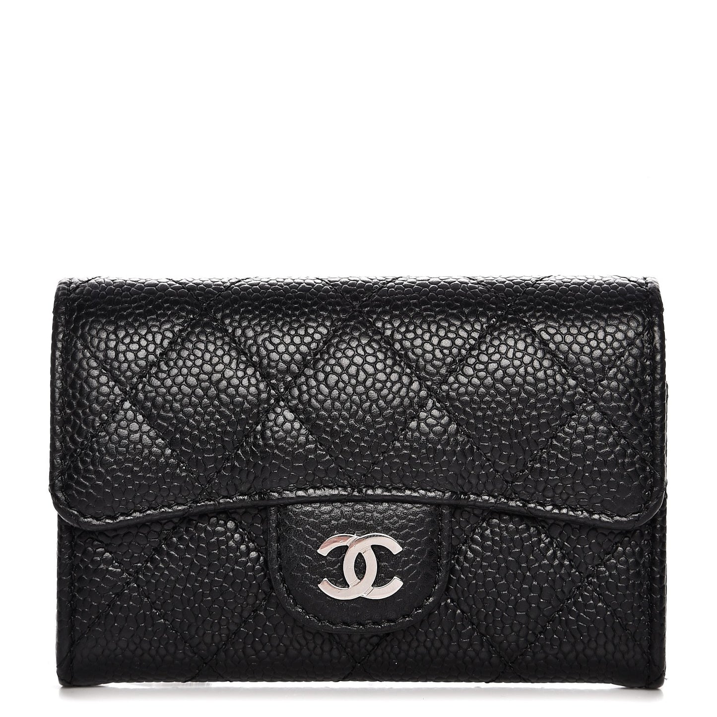 Caviar Quilted Flap Card Holder Black