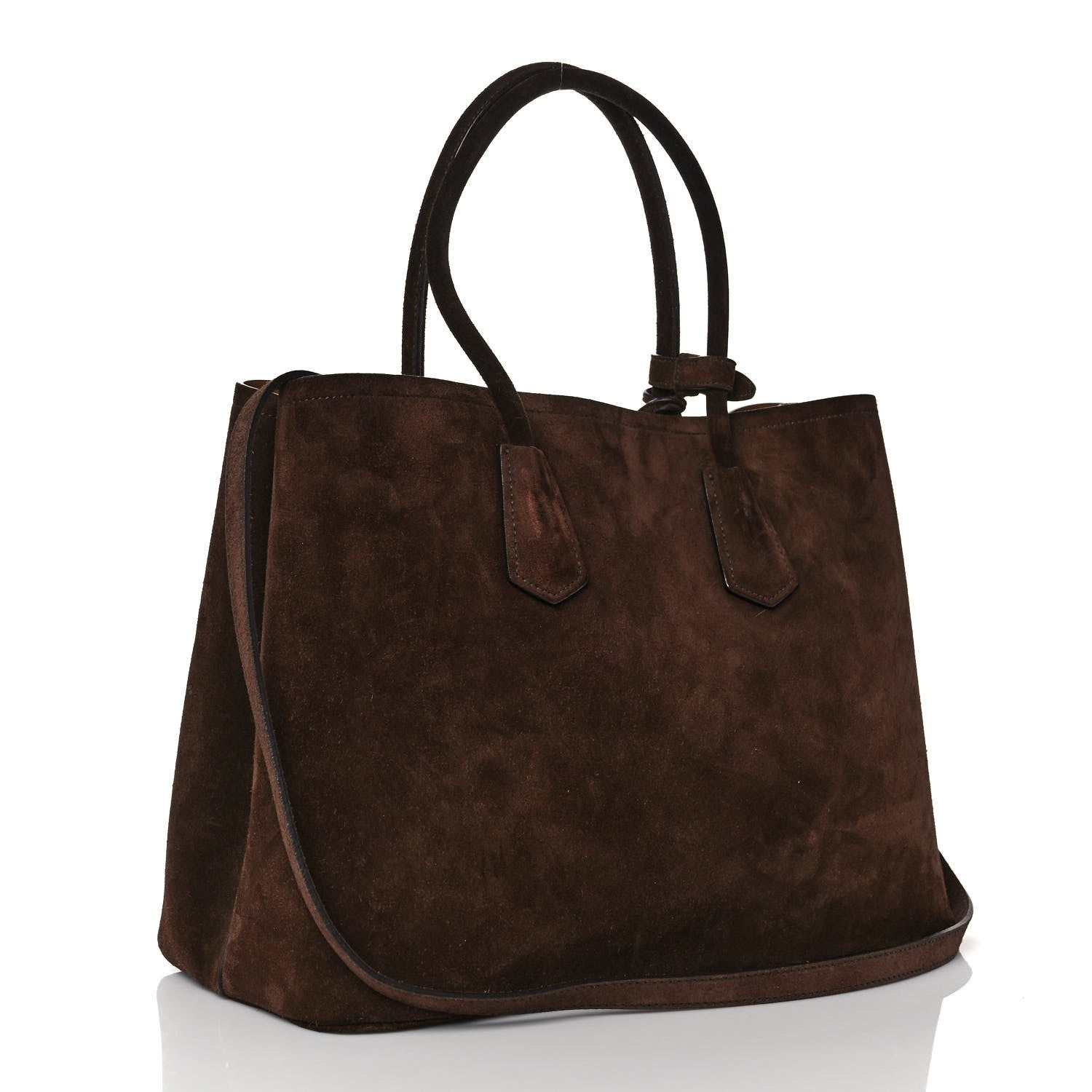 Prada Scamosciato Suede Medium Double Bag Tote Mogano 2 of 8