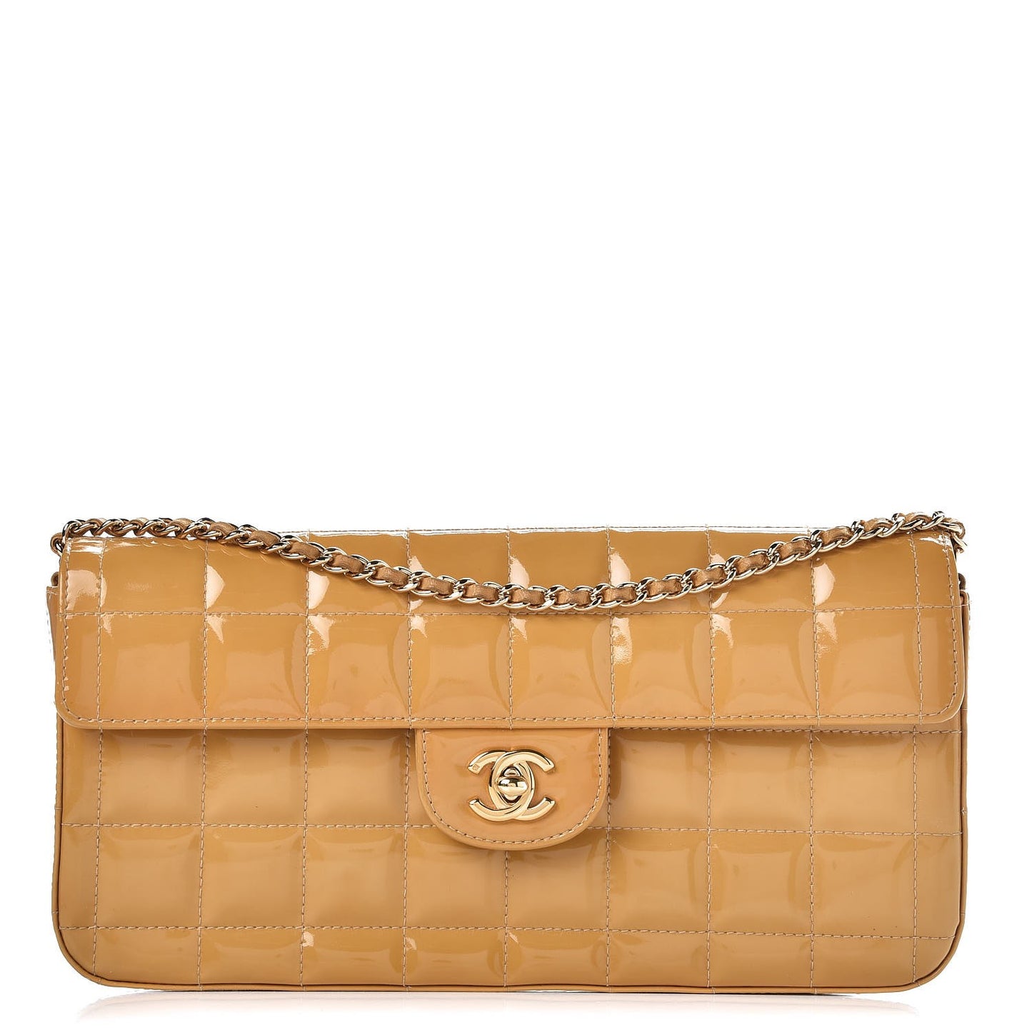 Patent East West Chocolate Bar Flap Beige