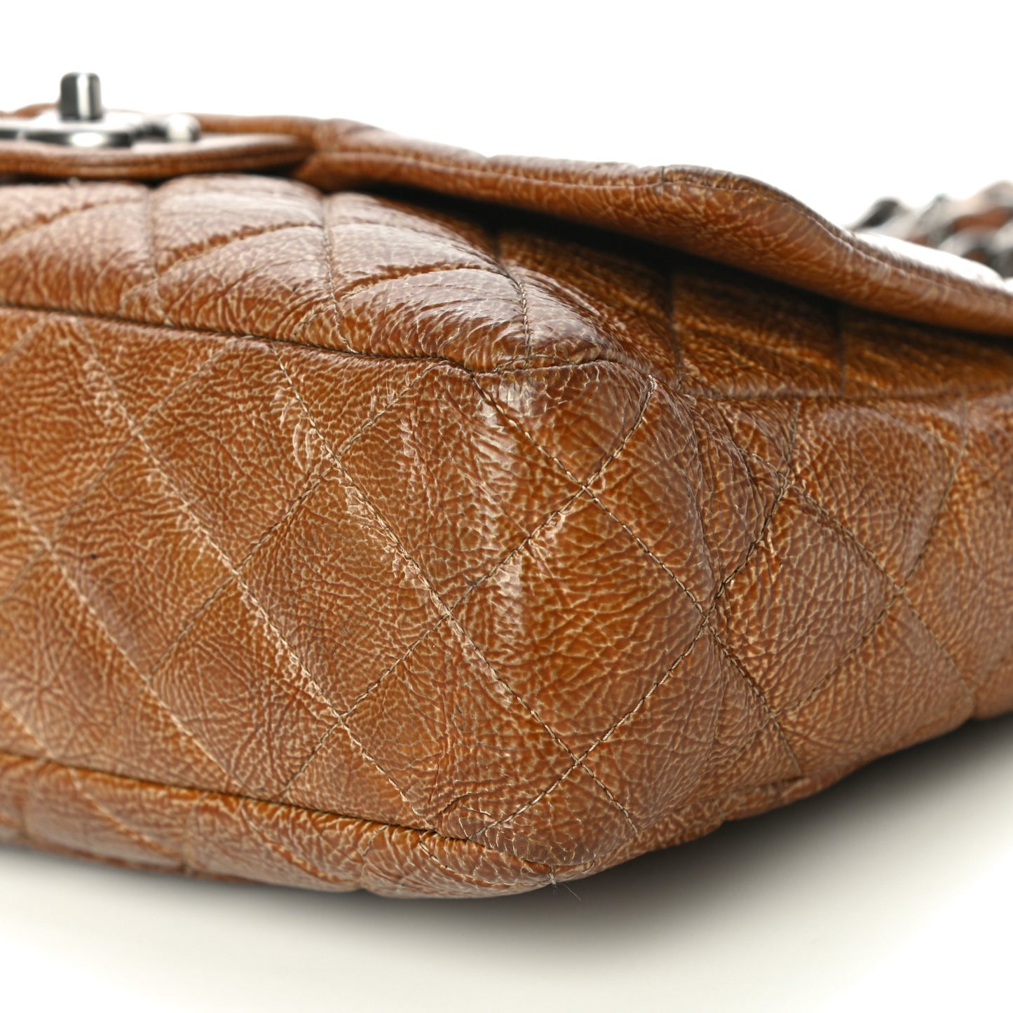 Crinkled Patent Quilted Jumbo Single Flap Beige