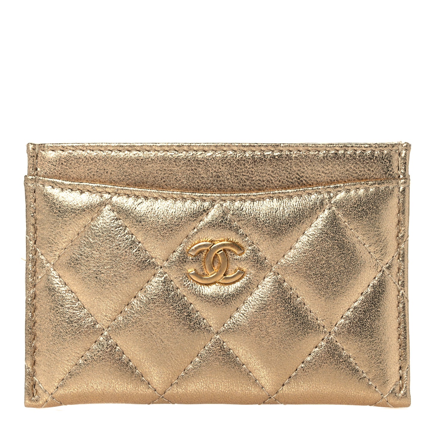 Metallic Lambskin Quilted CC Card Holder Gold