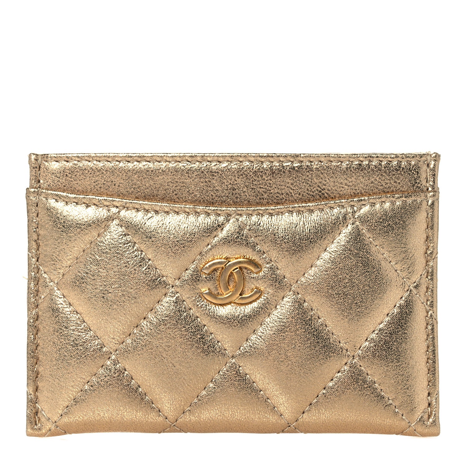 Chanel Metallic Lambskin Quilted CC Card Holder Gold 1 of 10