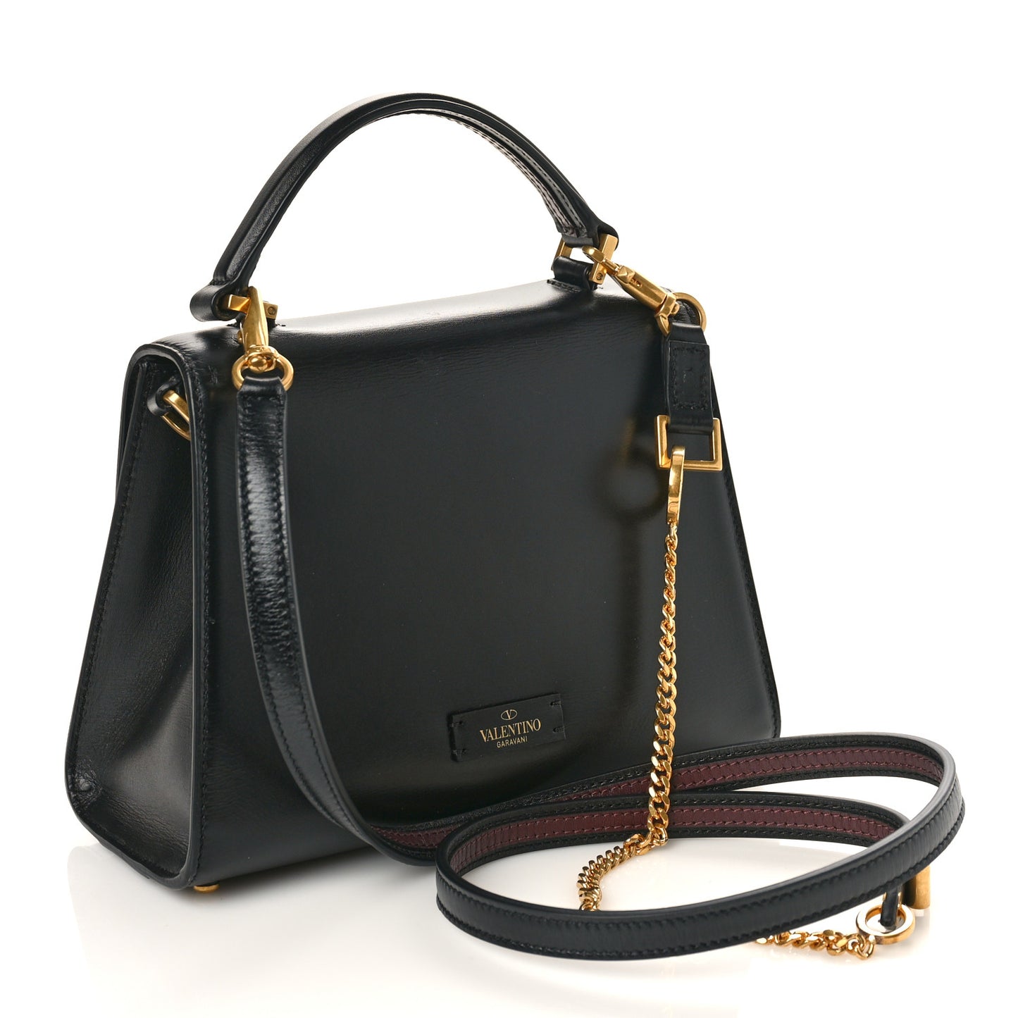 Calfskin Small VSling Top Handle Bag Black
