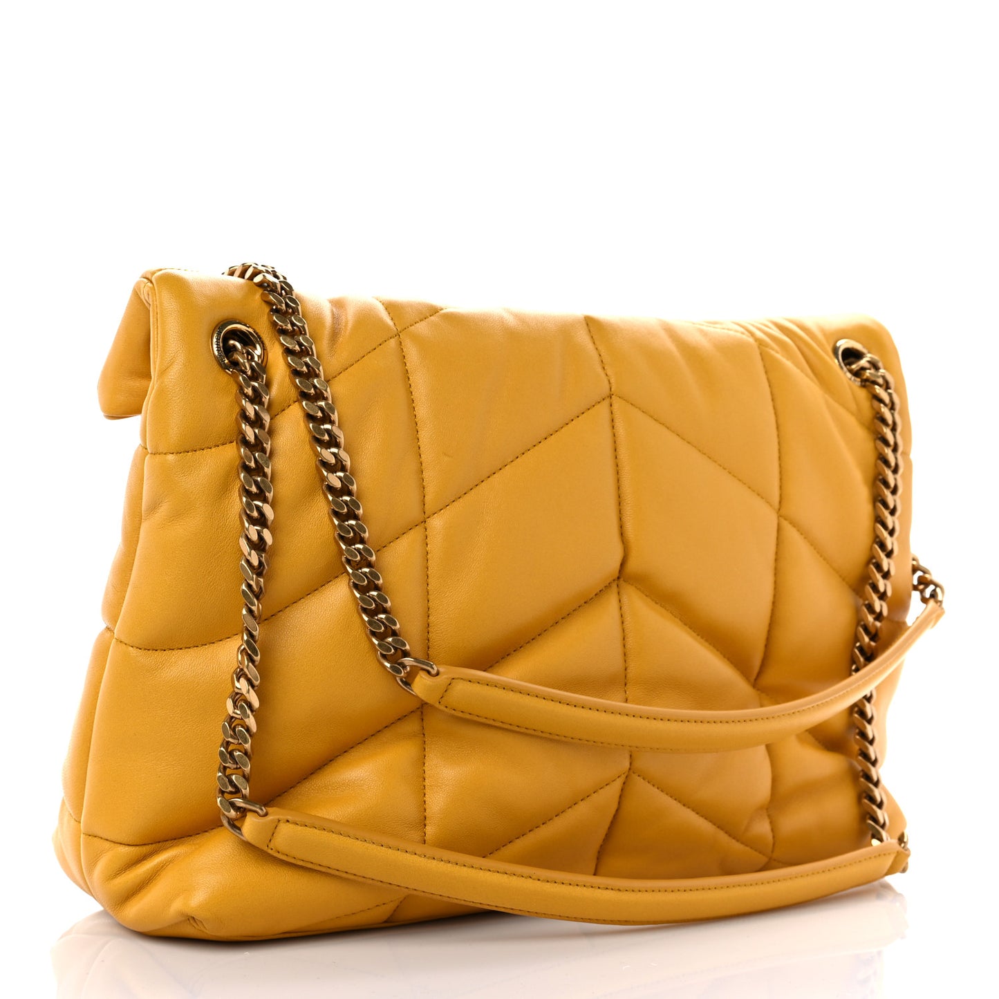 Lambskin Quilted Medium Loulou Puffer Monogram Chain Satchel Saffran