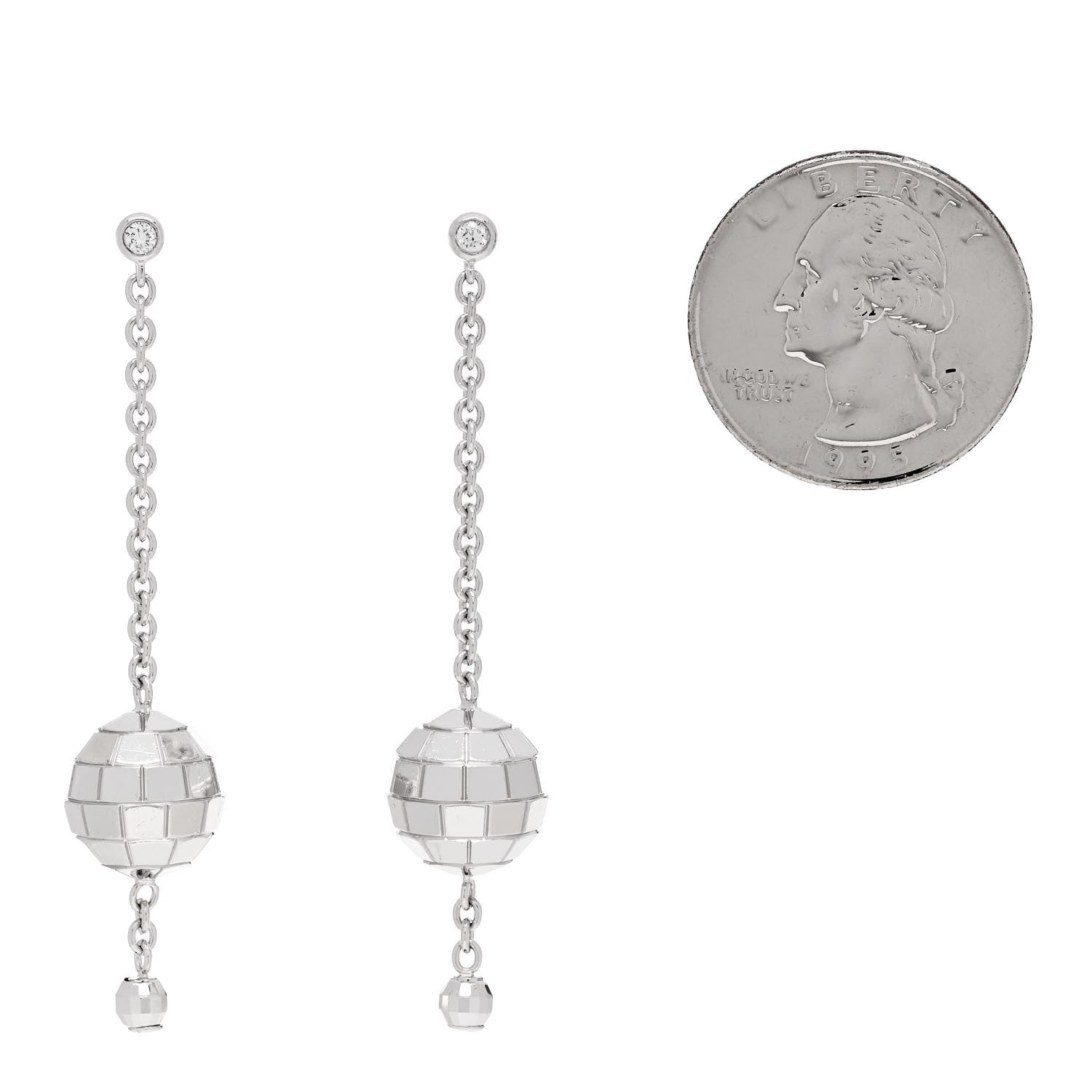 Piaget 18K White Gold Diamond Disco Drop Earrings 2 of 4