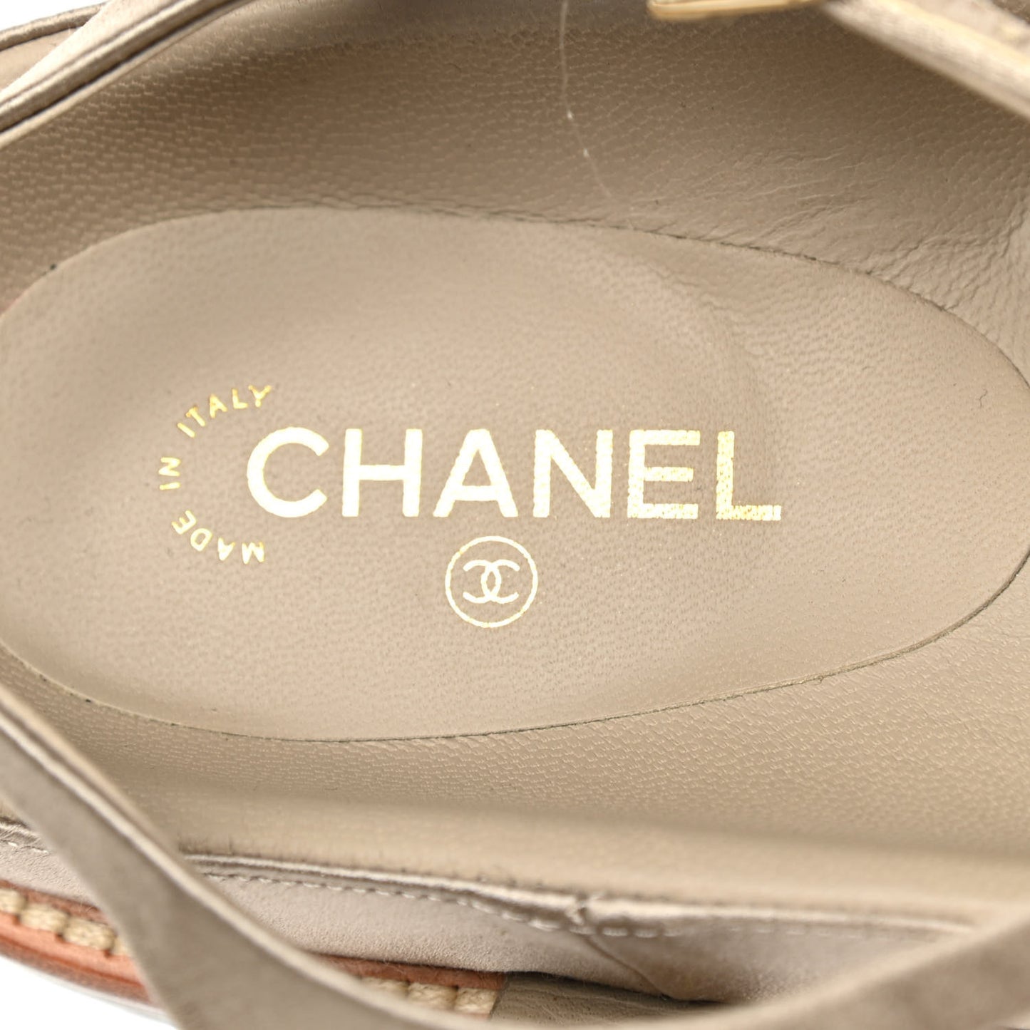 Satin Lambskin Chain Flat Sandals 40 Light Gold