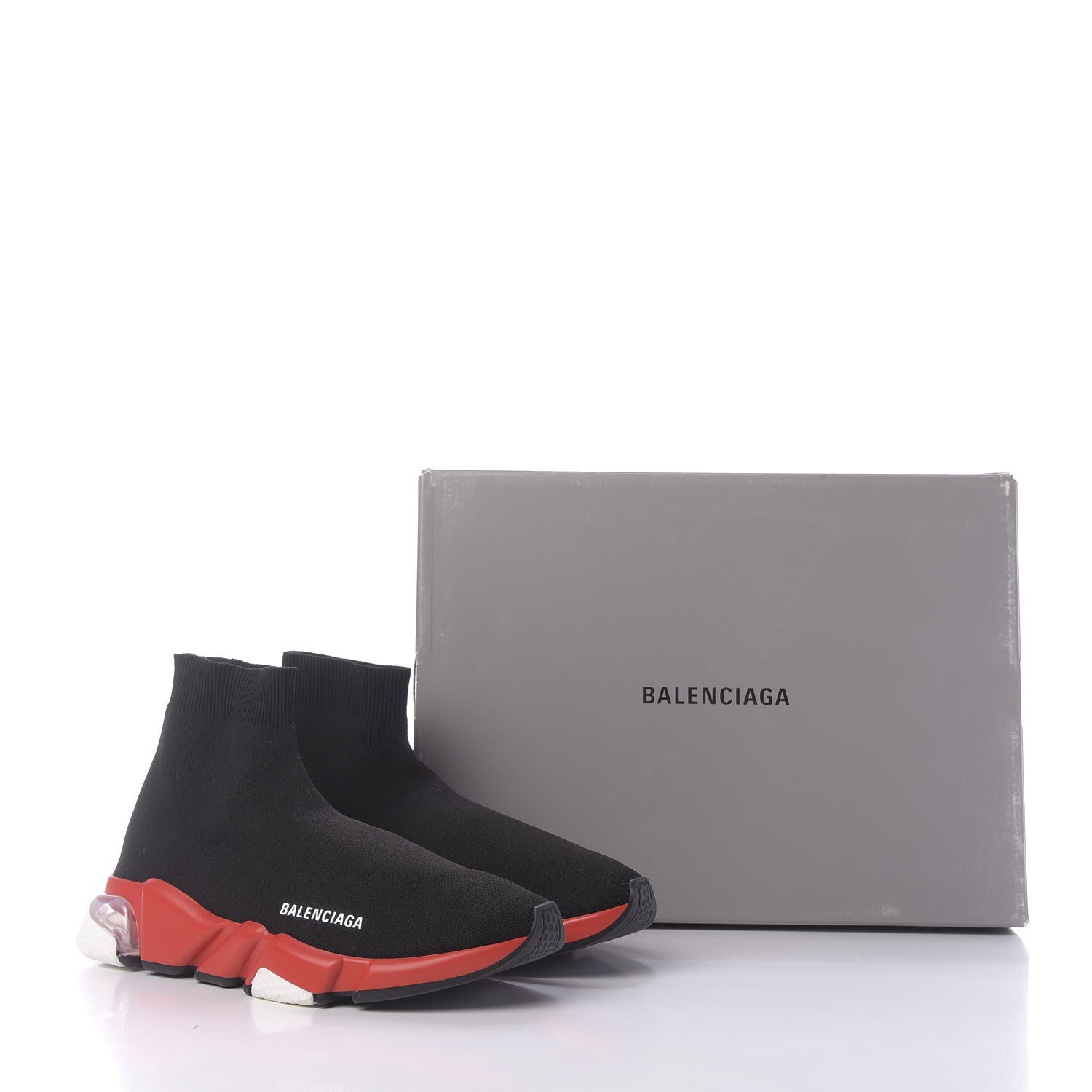 Balenciaga Neoprene Knit Womens Speed Clear Sole Sneakers 41 Black White Red 9 of 9