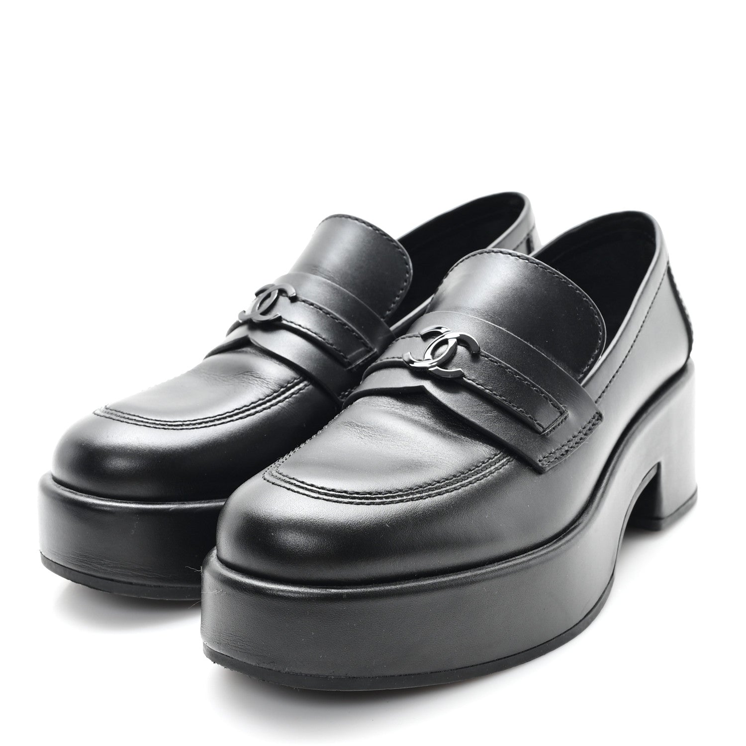 Chanel Calfskin CC Platform Loafers 38 Black 3 of 11